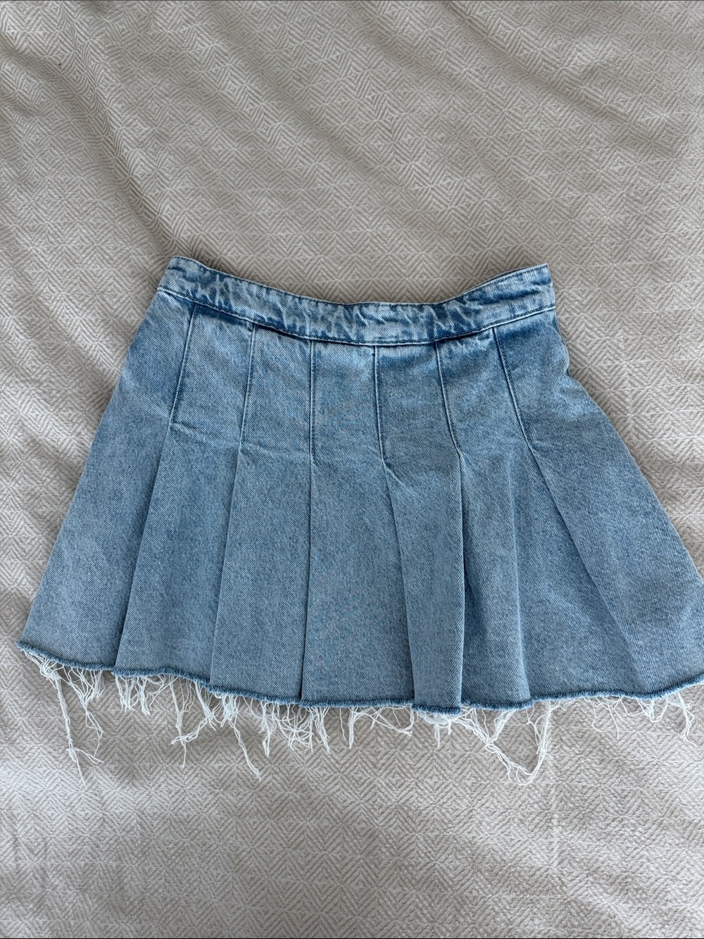 Zara Light Blue Pleated Denim Mini Skirt